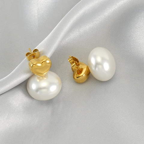 Herz Künstliche Perlen Ohrstecker Vintage Elegant Vergoldet Edelstahl Schmuck Für Damen Leichter Luxus Modisch