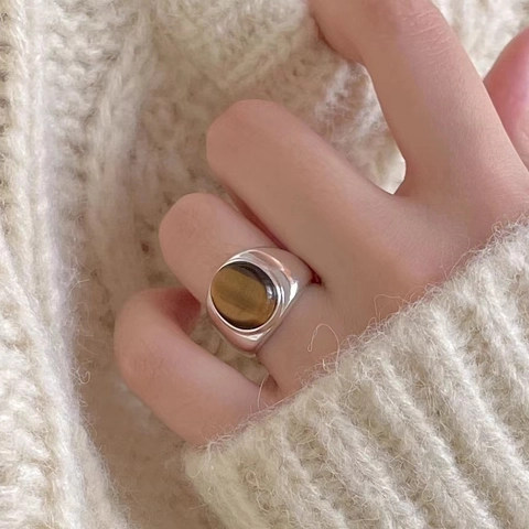 Anello In Argento Sterling 925 Minimalista Con Occhio Di Tigre Ovale Gioielli Da Dito Aperti Regolabili Per Donna
