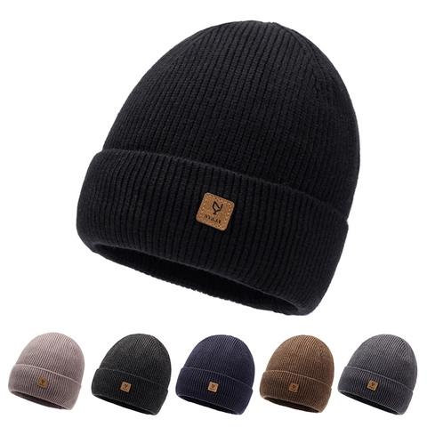 Berretto In Maglia Invernale Per Uomo E Donna Acrilico Foderato In Pile Caldo Cappello Spesso Con Toppa In Pelle All'Aperto
