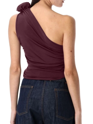 One Shoulder Tank Top With 3D Flower Decoration Ruched Sleeveless Polyester Spandex Sexy Summer Slim Fit Women Clothing