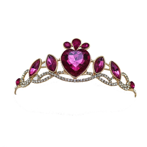Girls Heart Crystal Crown Tiara Headband Gold Alloy Rhinestone Princess Birthday Party Hair Accessories Kids