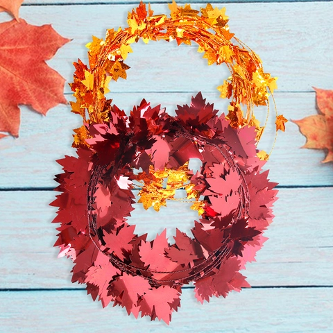Ghirlanda di Foglie d'Acero Autunnale del Ringraziamento Nastro in Tinsel Metallico PET Con Filo di Ferro per Decorazione Domestica