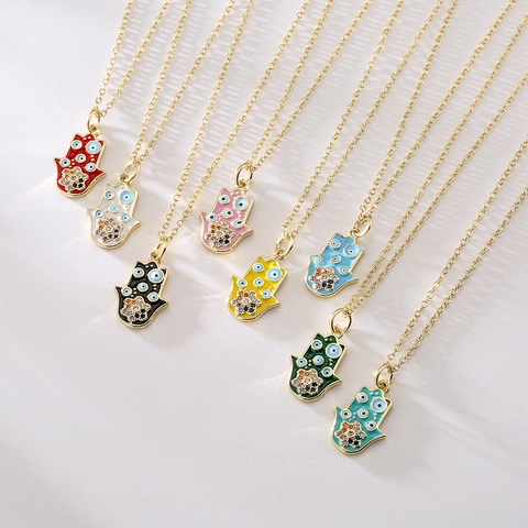 Hamsa Hand Hanger Ketting Koper 18K Verguld Emaille Boze Oog Zirkoon Mode-Sieraden Cadeau Voor Vrouwen