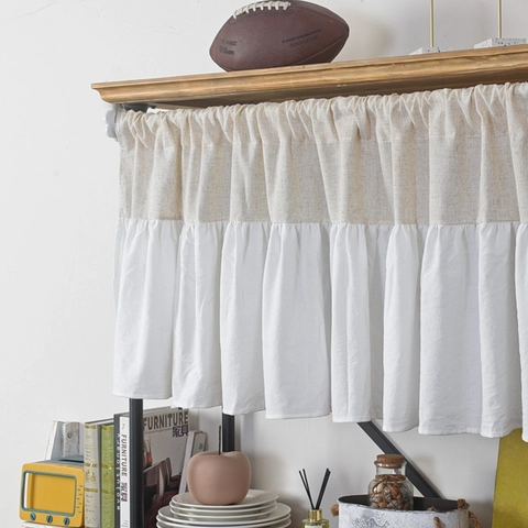 Amerikaanse Pastorale Stijl Polyester Katoen Patchwork Keuken Kort Gordijn Valance Bloemenpatroon Kwastje Ringen Café Huis Decor