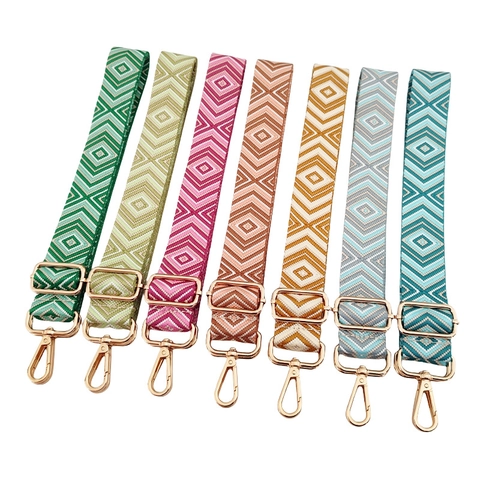 Replacement Bag Strap Adjustable Wide Shoulder Belt Polyester Cotton Woven Geometric Diamond Jacquard Ethnic Style
