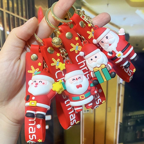 Weihnachts Schlüsselanhänger PVC Weichgummi Cartoon Weihnachtsmann Schneemann Rentier Anhänger Mit Glocke Urlaubsgeschenk