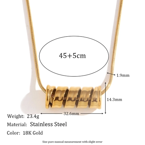 Collar Con Colgante De Cilindro En Espiral Para Mujer Acero Inoxidable Chapado En Oro De 18K Cadena De Serpiente Joyería