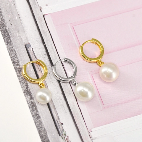 Kunstparel Drop Hoop Oorbellen Koper Geometrisch Met 925 Sterling Zilveren Oorsteker Voor Dames Elegant