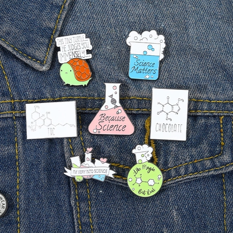 Pines De Esmalte Creativos Para Laboratorio De Química Matraz Científico De Aleación Insignia De Solapa De Molécula De ADN Para Decoración De Mochilas