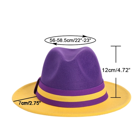 Tweekleurige Paars Gele Fedora Hoed Brede Rand Wolvilt Jazz Hoed Voor Feest Outdoor Reizen Britse Stijl Vintage