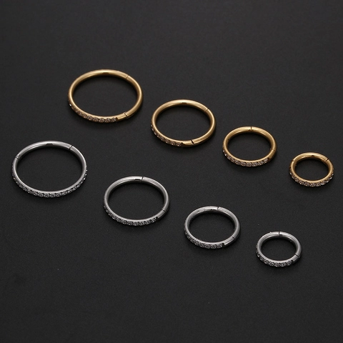 316L Stainless Steel Zirconia Inlaid Round Nose Ring Earrings Fashion Body Piercing Hoop Jewelry For Women Men Gold Silver