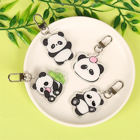 Portachiavi Panda Carino Cartone Animato Acrilico Bambù Ciondolo Per Zaino Borsa Accessorio Regalo Per Bambini
