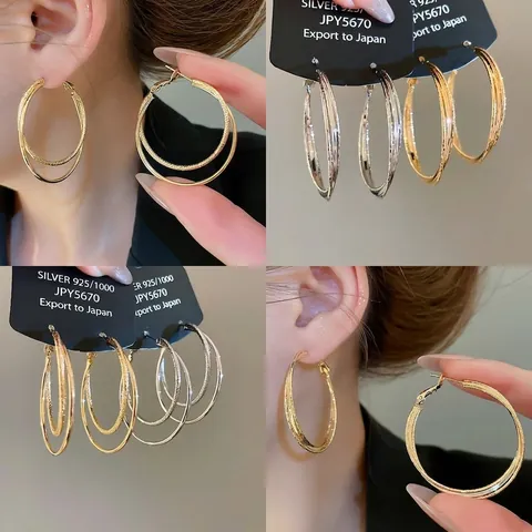 Pendientes De Aro Cruzados De Doble Capa Cobre Bañado En Oro 18k Con Poste De Plata Ley 925 Joyería Minimalista Con Textura