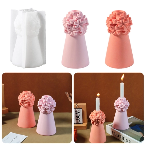 Blumen Kerzenhalter Silikonform Relief Blütenbüschel Konische Basis DIY Handgefertigte Kerze Harzguss Gips Handwerk Dekor