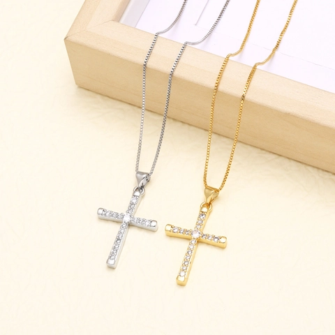 Collana Con Ciondolo A Croce Rame Placcato Oro Con Zircone Hip Hop Catena Box Gioielli Minimalisti Per Uomo Donna