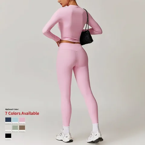 Dames Yoga Set Polyamide Elastaan Geborstelde Stof Hoge Taille Slim Sportoutfit Flare Leggings Crop Top Sportkleding