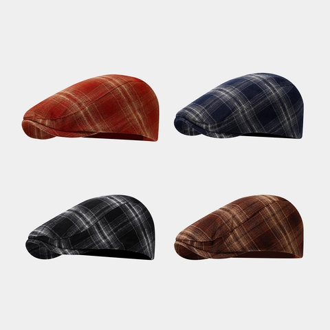 Flat Cap Plaid British Vintage Ivy Hat Short Brim Adjustable Casual Newsboy Beret For Men Women