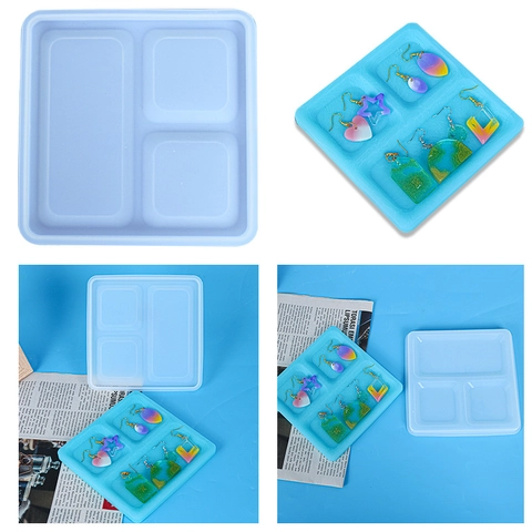 Sieraden Opbergplateau Siliconen Mal DIY Hars Gieten Multi Compartiment Rechthoek Vierkante Vorm Craft Tool Flexibel