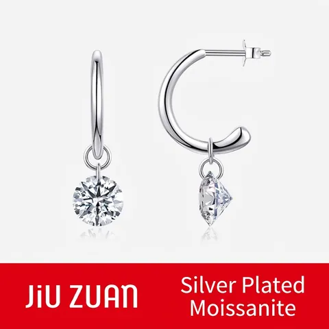 Moissanite Hoop Hanger Oorbellen Elegant Rond Geslepen 925 Sterling Zilver Fonkelende Sieraden Voor Vrouwen