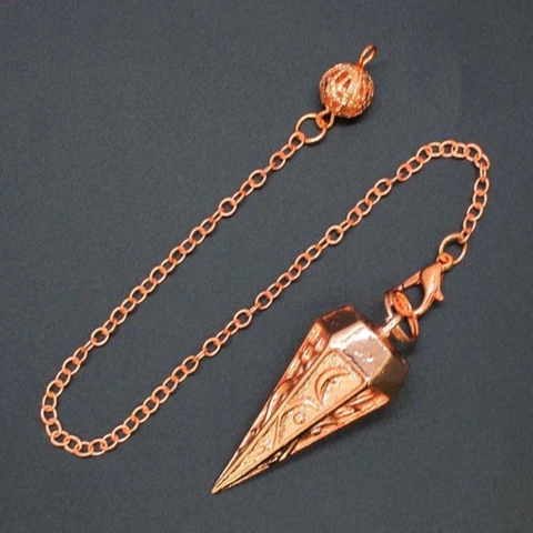 Metal Dowsing Pendulum Hexagonal Cone Divination Spiritual Engraved Vintage Pendant Necklace