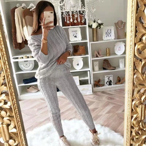 Tenues En Tricot Pour Femmes Pull À Manches Longues Et Pantalon Loungewear Vêtements D'Hiver