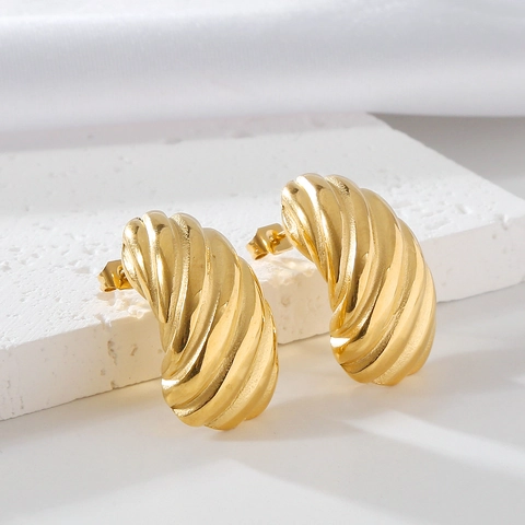 Pendientes de Botón Minimalistas de Acero Inoxidable con Textura en Espiral Oro Plata Galvanizados Croissant en Forma de C para Mujer Joyería