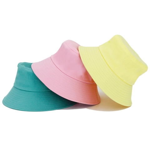 Wide Brim Cotton Bucket Hat Solid Color Foldable Sun Protection Outdoor Beach Basin Cap For Women Men Kids Breathable