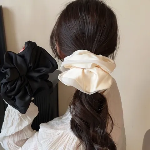 Scrunchie In Satin Oversize Con Bordo In Tulle Elastico Stile Francese Colore Solido Per Donne