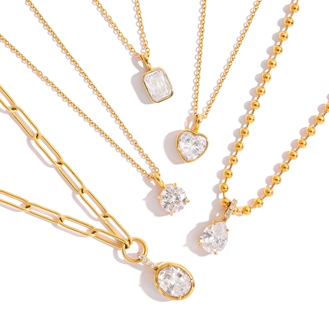 Luxus Edelstahl Zirkonia Halskette Für Damen Wasserdicht Hypoallergen Gold Silber Plattiert Geometrisches Herz Anhänger Halskette Schmuck Geschenk