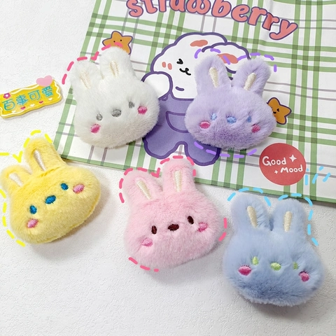 Cute Plush Rabbit Head Brooch Embroidered Faux Fur Soft Animal Pin For Clothing Bags Backpacks DIY Decor Accessory