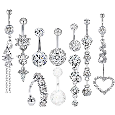 Stainless Steel Belly Button Rings With Zircon For Body Piercing Fashion Jewelry For Women Heart Star Leaf Tassel Designs