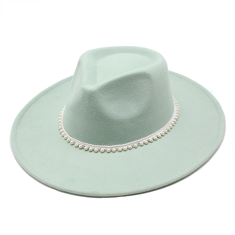 Cappello Fedora Feltro Di Lana Perla Artificial Strass Tesa Larga Vintage Elegante Jazz Per Donne Uomini