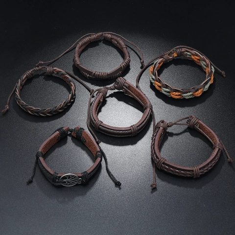 Vintage Geflochtene Lederarmbänder Legierung Lebensbaum Charm Verstellbares Wachskordel Armband Retro Schmuck Für Männer