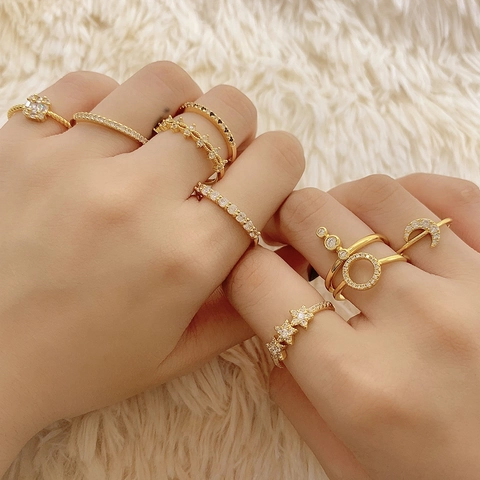 Mode Runder Zirkon Hohlring Für Frauen Messing 18K Vergoldet Geometrischer Schmuck Minimalistischer Eleganter Nische Stil