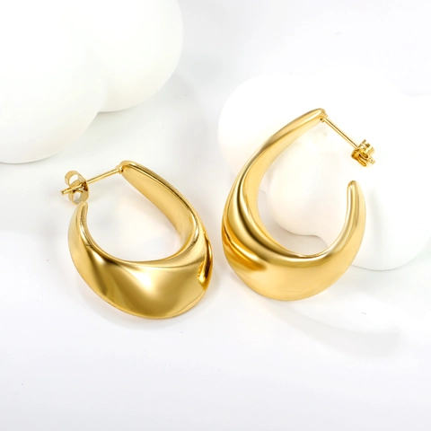 Roestvrijstalen Vergulde Onregelmatige Chunky Open Oorknopjes Voor Dames Glanzende Minimalistische Niche Ontwerp Sieraden