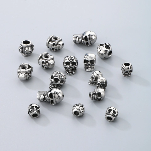 Totenkopf Perlen Edelstahl DIY Schmuckherstellung Spacer Anhänger Halloween Punk Gothic Stil Vintage Silber Zubehör