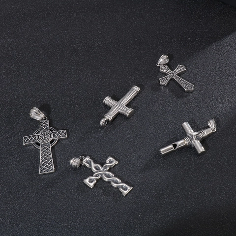 Collana Con Cendolo A Croce In Acciaio Inossidabile Vintage Retro Religioso Nodo Celtico Gioielli Texturizzati Per Uomini