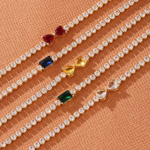 Fashion Copper Gold Plated Tennis Bracelet Clear Rhinestone Heart Bow Knot Rectangular Inlaid Bracelet Jewelry Gift For Women
