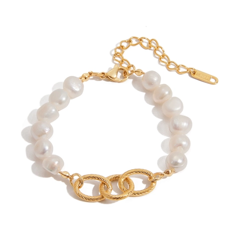 Kunstparel Spliced Armband 18K Verguld Roestvrij Staal In elkaar grijpende Ringen Elegante Verstelbare Sieraden Voor Vrouwen