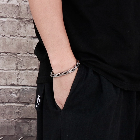 Men Stainless Steel Dragon Scale Snake Bone Chain Bracelet Necklace Retro Punk Gothic Heavy Duty Jewelry Accessory