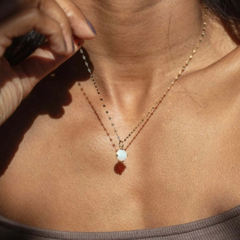 Minimalist Copper Gemstone Pendant Necklace For Women Gold Plated Geometric Zirconia Opal Dainty Chain Daily Jewelry Gift