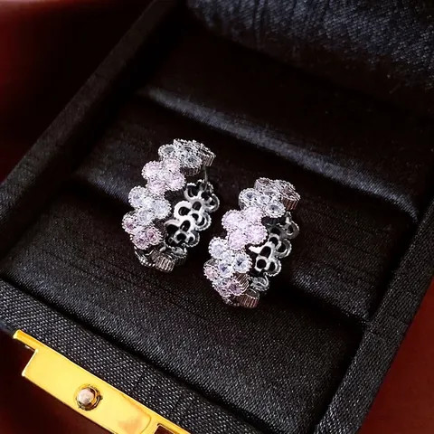 Orecchini A Cerchio Fiore Zircone Rosa Bianco Rame Traforato Gioielli Eleganti Per Donna Moda Stile Nicchia Lusso