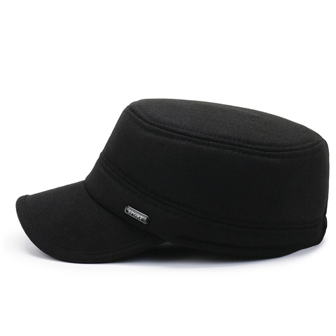 Herren Cadet Cap Winter Warm Gefüttert Wollmischung Militärmütze Flach Outdoor Sport Ohrenklappen Verstellbar