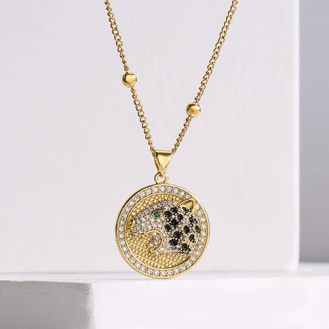 Collana Con Pendente Testa Di Leopardo Tigre Rame Placcato Oro 18K Zircone Gioielli Moda Hip Hop Per Donna