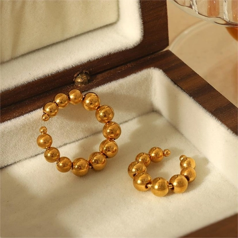 Kralen Creolen En Bolletjesketting Ring 18K Verguld Roestvrij Staal Minimalistisch Geometrisch Sieraden Vrouwen
