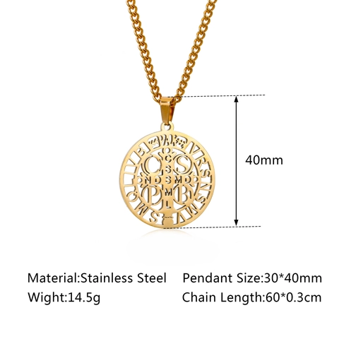 Collar Medalla San Benito Acero Inoxidable Calado Cruz Exorcismo Colgante Redondo Gótico Joyería Religiosa Hombres Mujeres