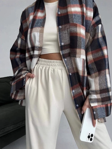 Dames Geblokt Overhemd Jack Oversized Geborsteld Lange Mouwen Knoppen Retro Casual Bovenkleding