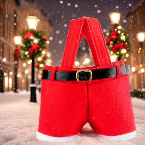 Kerstman Broek Cadeautas Rood Niet Geweven Stof Wijnfles Hoes Feestelijke Tafel Decoratie Handheld Snoepzakje