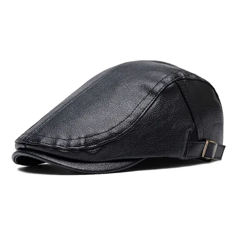 Uomini Retro PU Pelle Berretto Piatto Newsboy Hat Regolabile Motivo Litchi Caldo Antivento Autunno Inverno Outdoor Stile