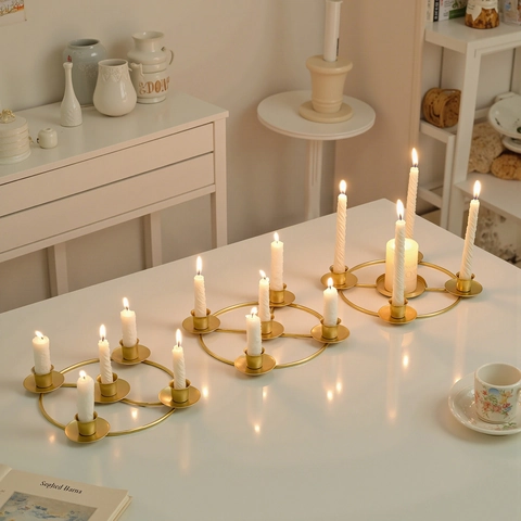 Minimalist Round Metal Candlestick Holder Multiple Head Centerpiece For Dining Table Decor Romantic Wedding Nordic Style